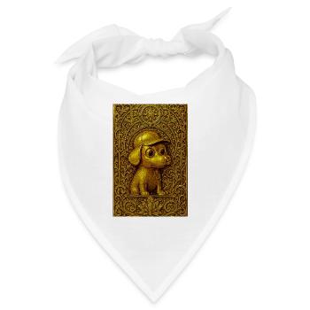 Goldener Welpe im ornamentalen Relief - Bandana - Weiß - Vorne