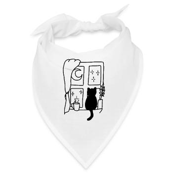 Katze Fenster Sitzen Nacht - Bandana - Weiß - Vorne