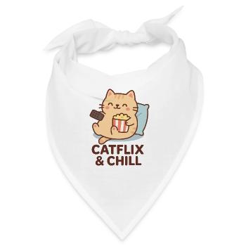 Cat Chill Popcorn Kawaii Entspannen - Bandana - Weiß - Vorne