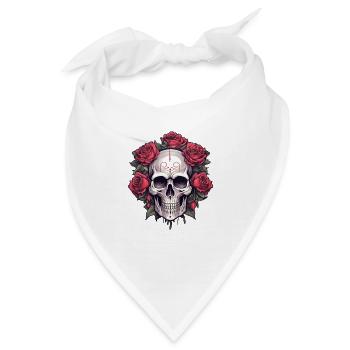 Gothic Totenkopf und Rosen Grafik - Bandana - Weiß - Vorne