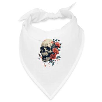 Gothic Totenkopf und Rosen Blumengrafik - Bandana - Weiß - Vorne