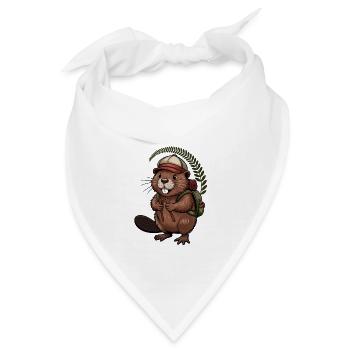 Lustiger Biber mit Wanderstöcken und Rucksack - Bandana - Weiß - Vorne