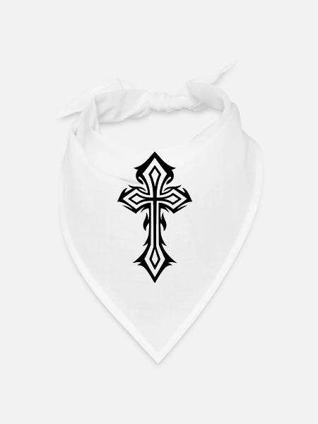 Croix, Crucifix, avec des épines, style gothique. - Bandana - blanc - Devant