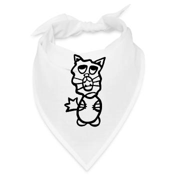Katze cool und crazy mit Stencil - Silhouette - Bandana - Weiß - Vorne