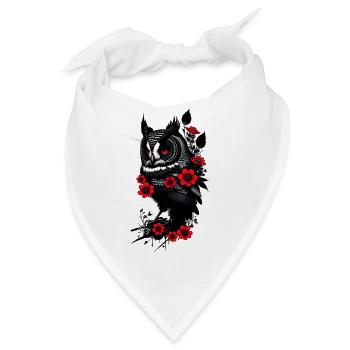 Eule mit roten Blumen - Bandana - Weiß - Vorne