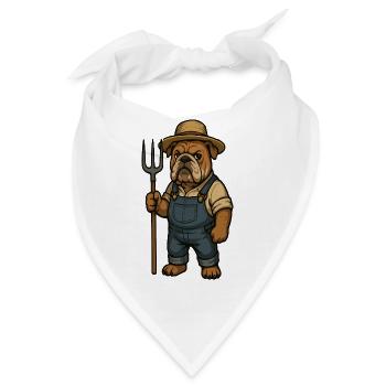 Bauerbulldogge hält Pitchfork Country Cartoon - Bandana - Weiß - Vorne