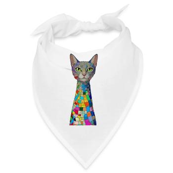 Buntes Mosaikkatzen - art deco stil  - Bandana - Weiß - Vorne