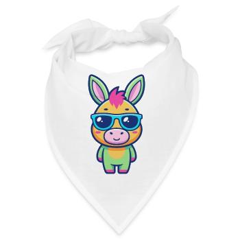 Bunter, niedlicher Esel mit blauer Brille - Bandana - Weiß - Vorne