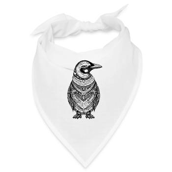 Cooler Pinguin mit Boho Ethno Mustern in schwarz - Bandana - Weiß - Vorne