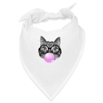 Katze trägt Lesebrille und rosa Kaugummi - Bandana - Weiß - Vorne