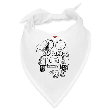 Flitterwochen Hochzeitspaar mit Herz und Auto - Bandana - Weiß - Vorne