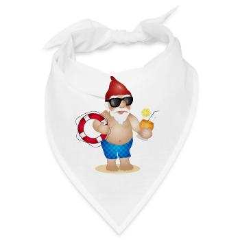 Gartenzwerg mit Badehose,Rettungsring und Getränk - Bandana - Weiß - Vorne