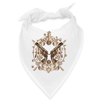 reich verzierte Steampunk Revolver mit Patronen - Bandana - Weiß - Vorne