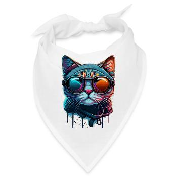Buntes Katzengesicht mit Sonnenbrille stylish - Bandana - Weiß - Vorne