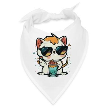 Katzenliebe: Strand und Cocktail - Bandana - Weiß - Vorne
