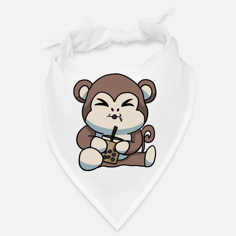 Anime Kawaii Bubble Tea Drinking Monkey Hand Drawn Bandana