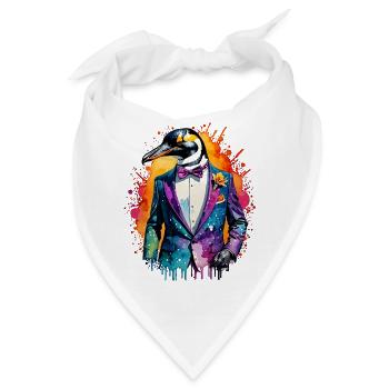 Pinguin im Anzug - Bandana - Weiß - Vorne