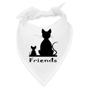 Katze und Maus als Freunde - Bandana - Weiß - Vorne