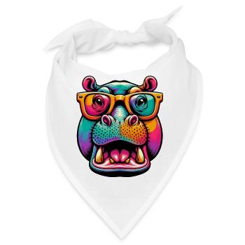 Nilpferd mit Brille - Bandana - Weiß - Vorne