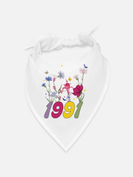 Year of birth 1991 wildflowers - Bandana - white - Front