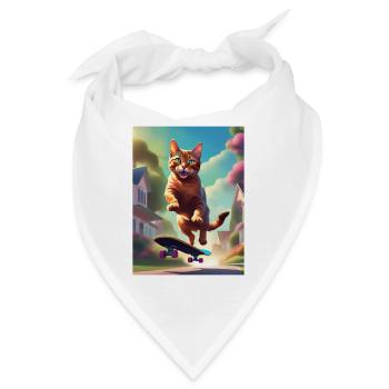 Katze Skateboaring - Bandana - Weiß - Vorne