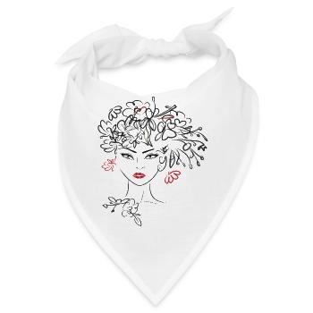 Frauenkopf mit Blüten - Bandana - Weiß - Vorne