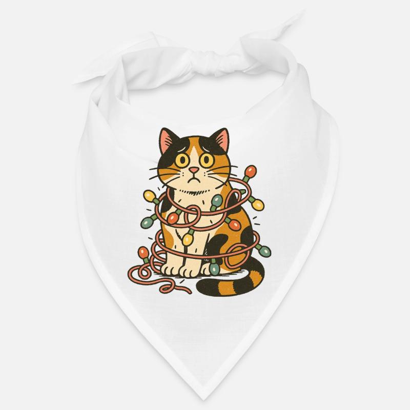 Whimsical Calico Cat with Festive Lights Bandana