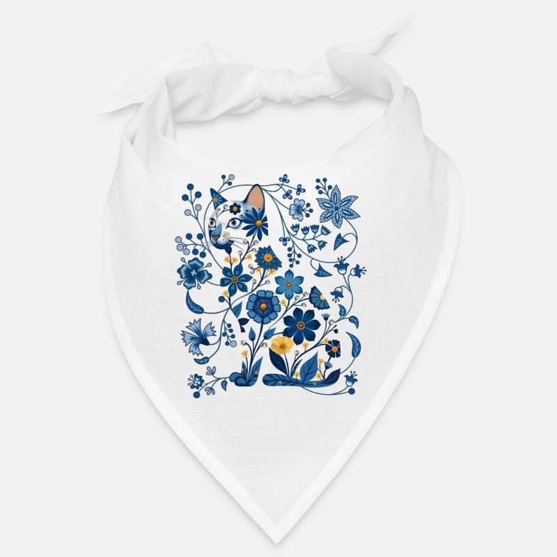 Silhouette de chat floral azur Bandana