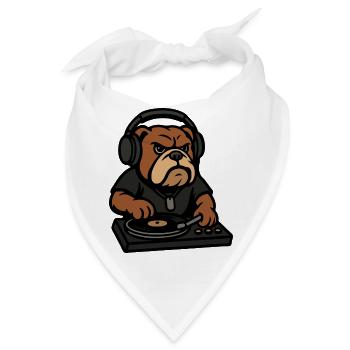 Bulldog-DJ mit Kopfhörern auf Plattenspieler-Cartoon - Bandana - Weiß - Vorne