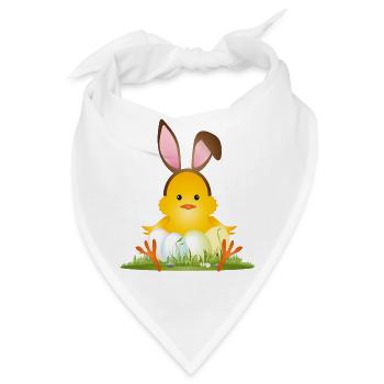 Niedliches Osterküken mit Hasenohren & Ostereiern - Bandana - Weiß - Vorne