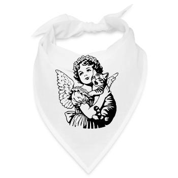 Engel mit Katze – Cherub Vintage Illustration - Bandana - Weiß - Vorne