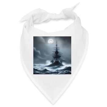 Schiff im Sturm bei Vollmond - Bandana - Weiß - Vorne