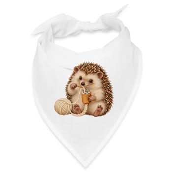 Igel arbeitet mit einer Strickliesel - Bandana - Weiß - Vorne