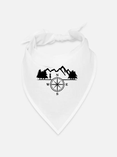 Berge, Bäume und Kompass, Survival - Bandana - Weiß - Vorne