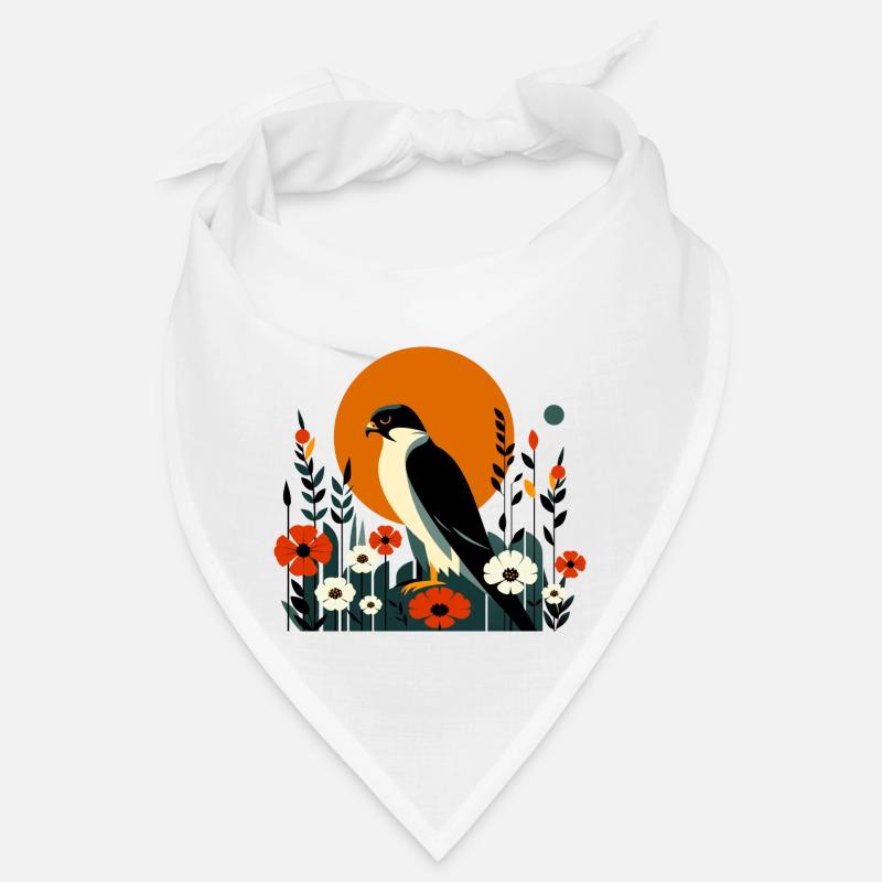 Wanderfalke in Blumen - Bandana - Weiß
