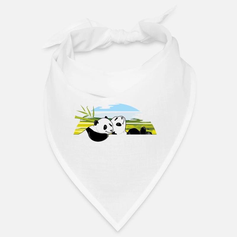 Zwei glückliche Panda-Junge mit einem Bambusast Bandana