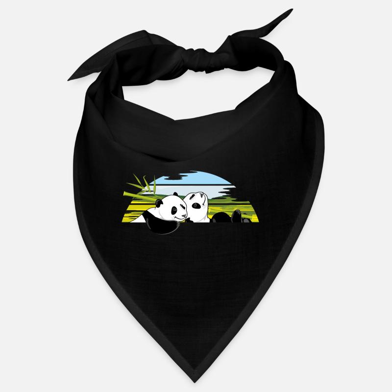 Two happy panda cubs with a bamboo branch Bandana