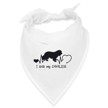 Cavalier King Charles Spaniel mit Herzschlag - Bandana - Weiß - Vorne