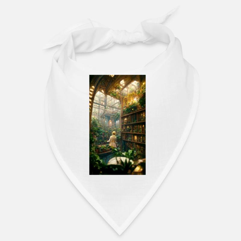 Bibliothèque secrète de jardin à l’intérieur d’une serre - Bandana - blanc