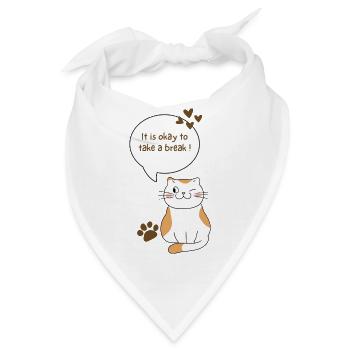Süße Katze mit Spruch, Auszeit, Mittagspause - Bandana - Weiß - Vorne