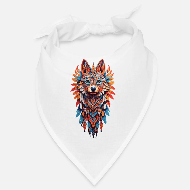 de loup Mandala chamanisme plume coiffe - Bandana - blanc