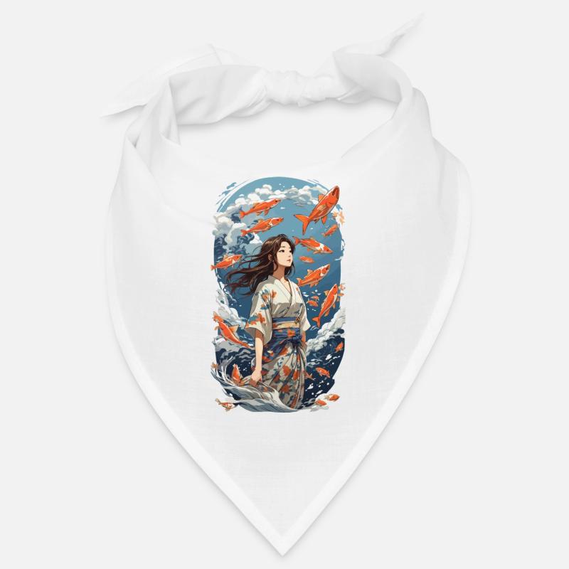 Japanische Ästhetik Kimono Koi Mädchen Design - Bandana - Weiß