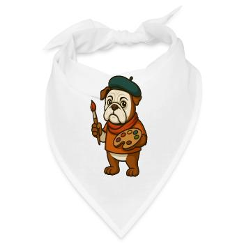 Künstler-Bulldoggen-Maskottchen mit Farbpalette - Bandana - Weiß - Vorne