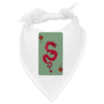 Roter chinesischer Drache und Laternen, grüner Hintergrund - Bandana - Weiß - Vorne