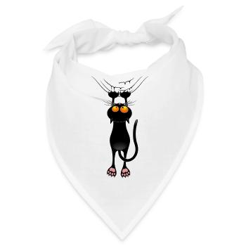 Lustiges Katzen-Meme hängt an einem Stoffvorhang - Bandana - Weiß - Vorne