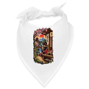 Geisha im Teehaus mit Sakura & Fuji - Bandana - Weiß - Vorne