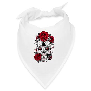 Schädel mit Rosen - Bandana - Weiß - Vorne