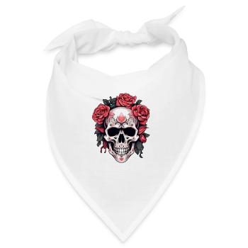 Gothic Totenkopf und Rosen Kunst - Bandana - Weiß - Vorne