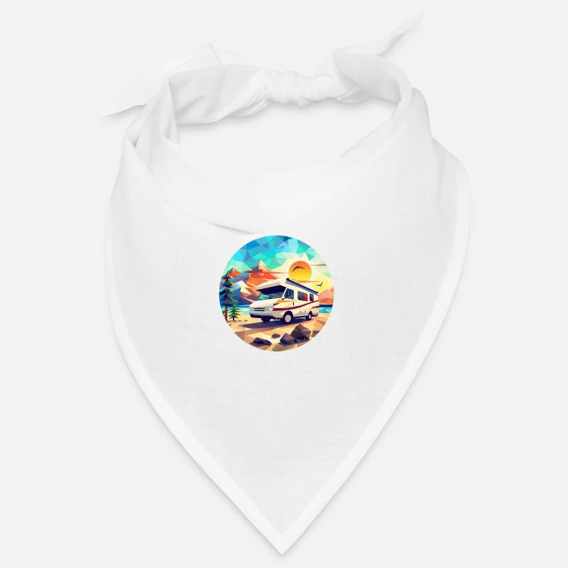 Retro Camping Design – Tente et camping-car low poly Bandana