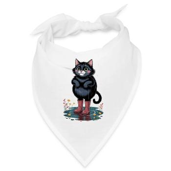 Süße schwarze Katze im Regen - Bandana - Weiß - Vorne